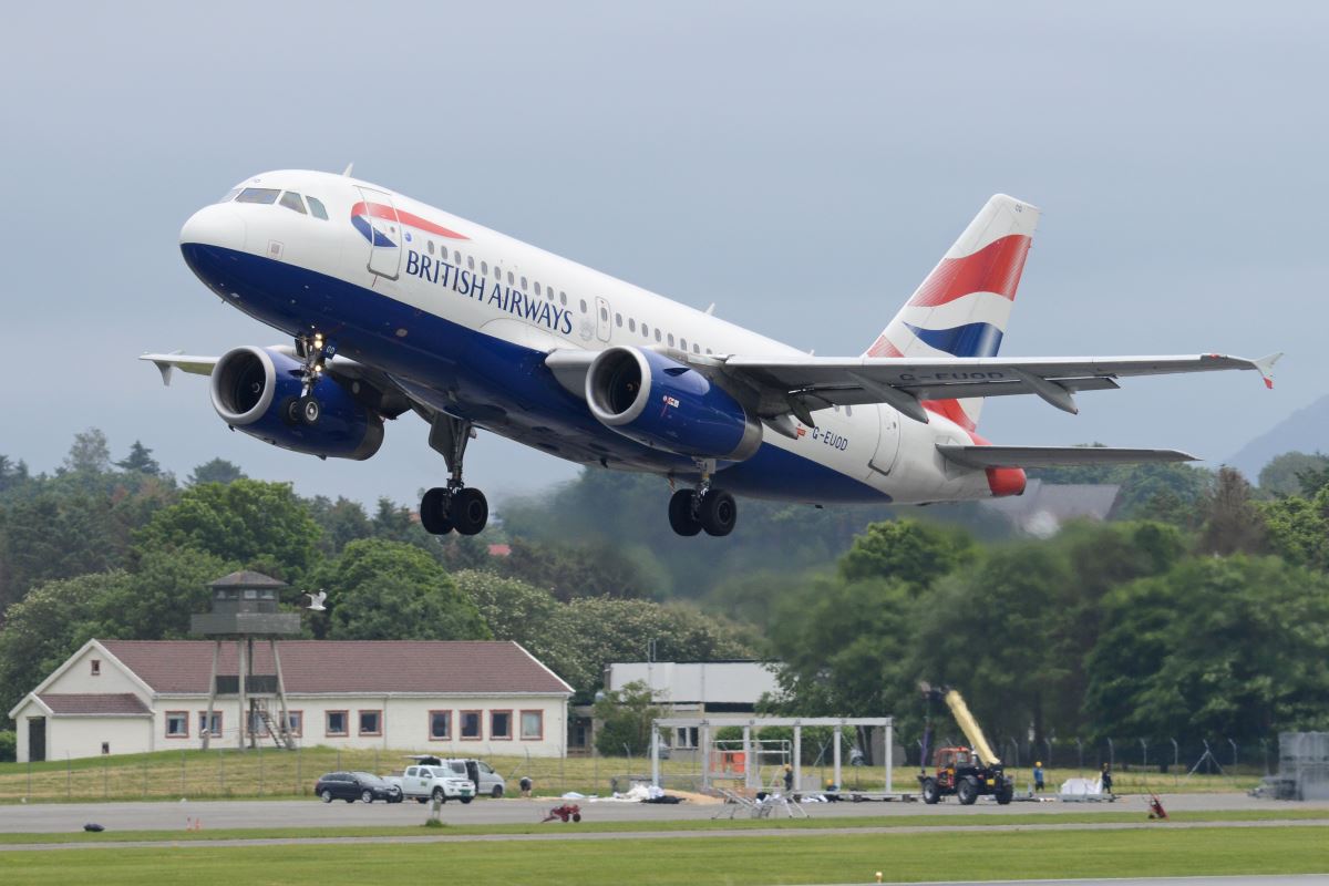 a plane taking off from a runway