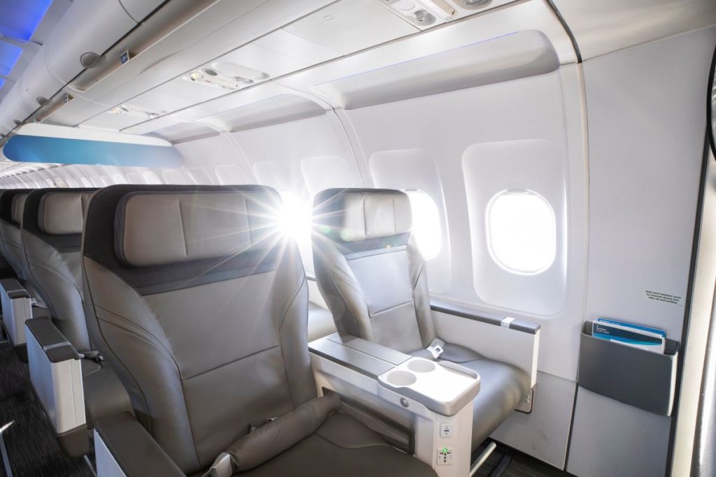 The first class section aboard Alaska Airlines