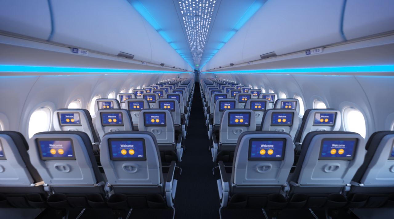 an airplane with rows of seats