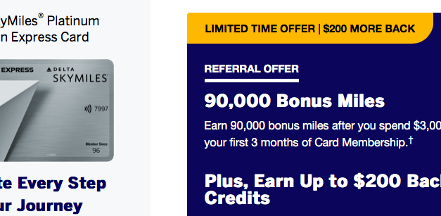 Up to 90,000 Miles, 20,000 MQMs & $200 with co-branded Delta Credit Card offers!
