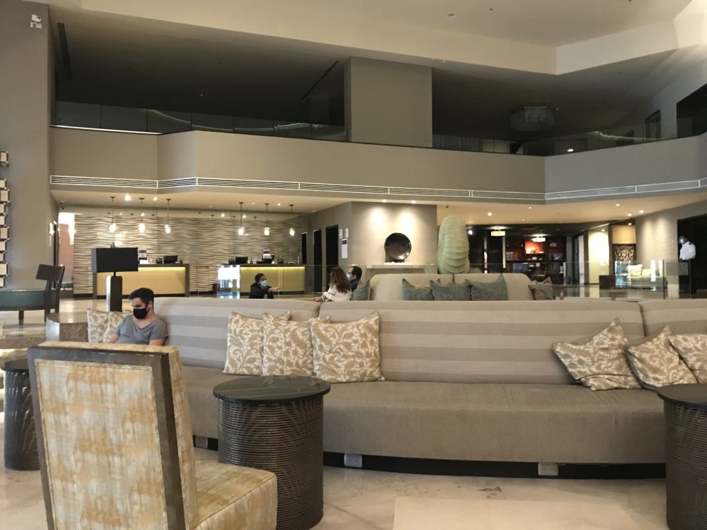 a large couch in a lobby