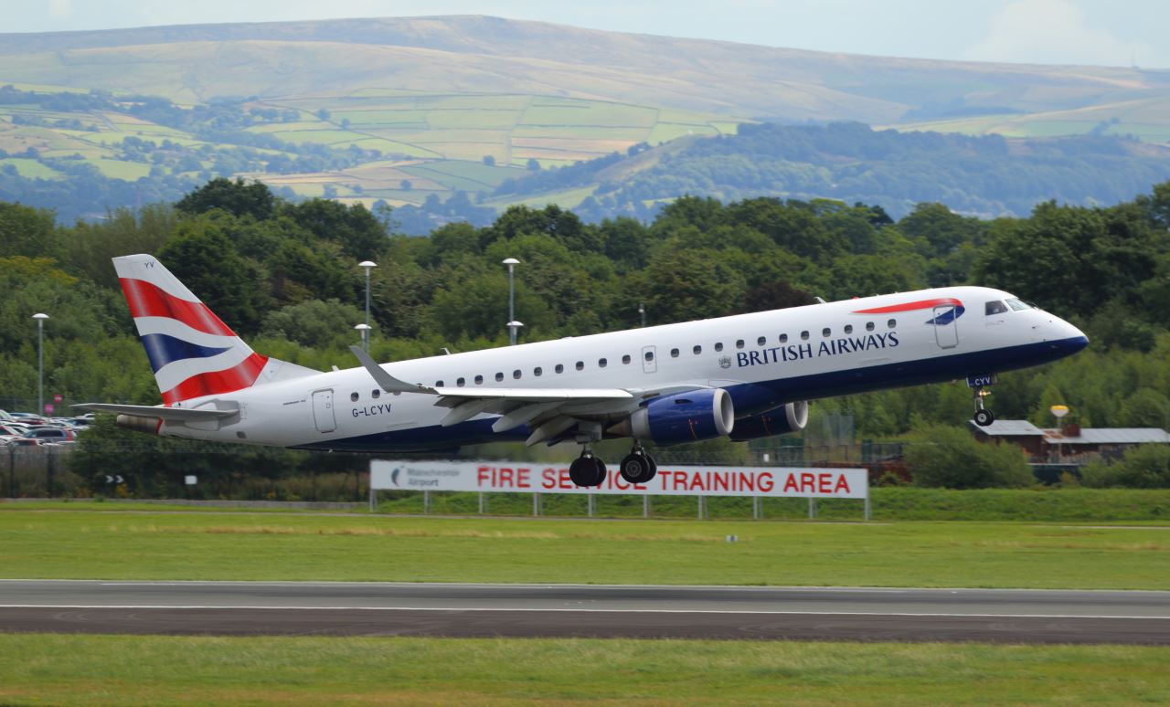 a plane taking off from a runway