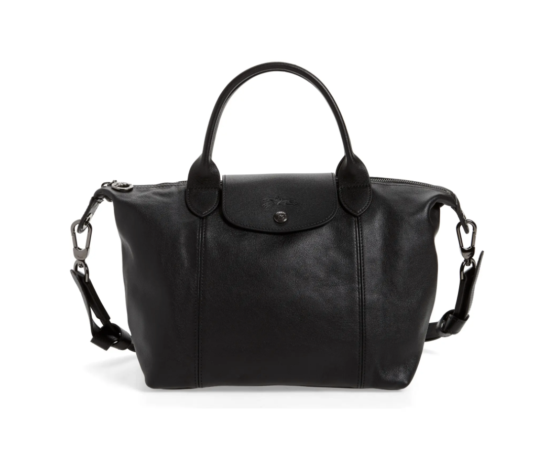 a black leather handbag