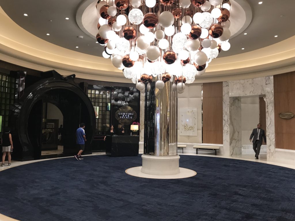 a large chandelier in a lobby