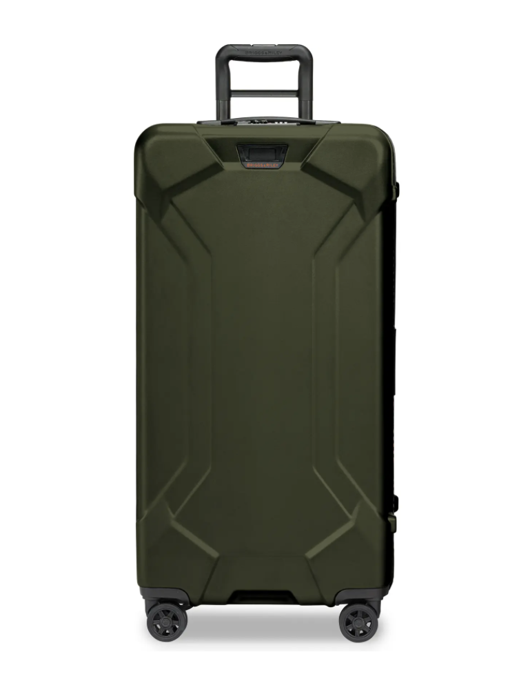 a green suitcase with wheels