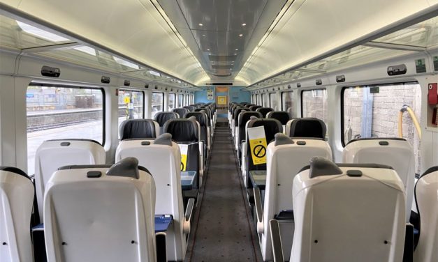 What does an intercity Irish Rail train in Ireland look like inside?