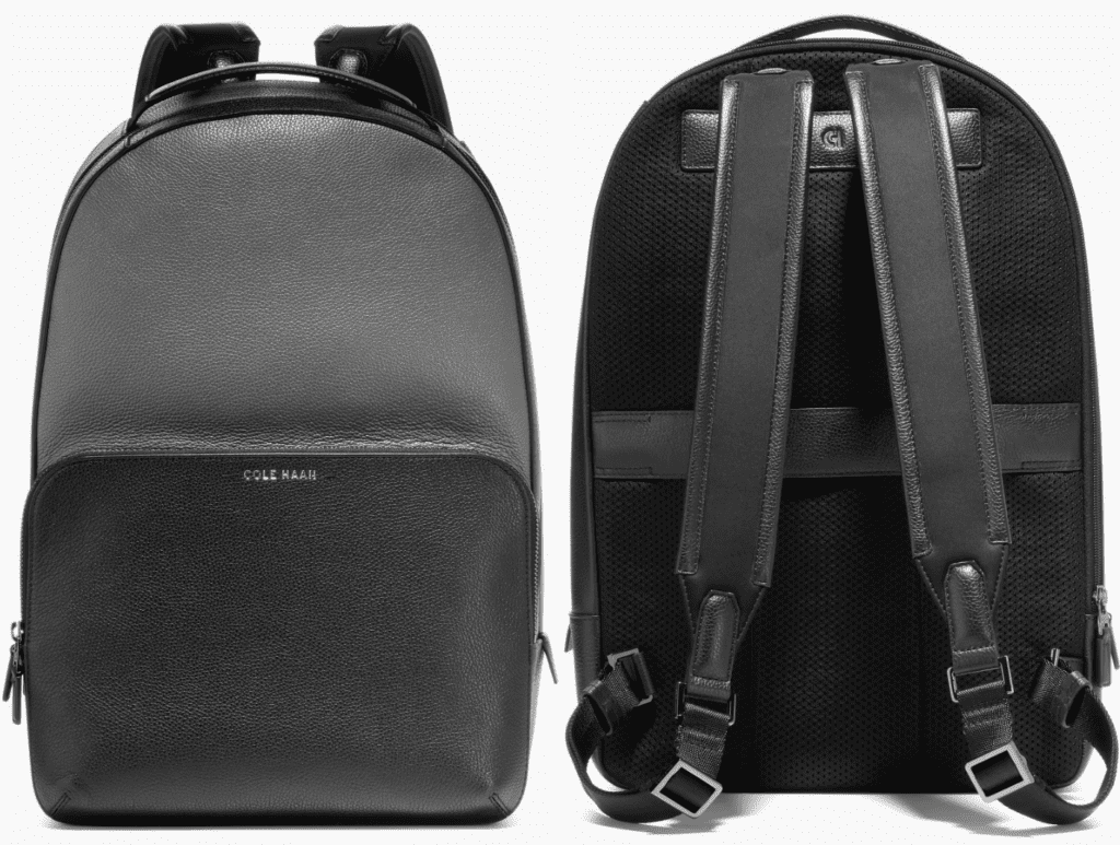 a back and side view of a backpack from Cole Haan