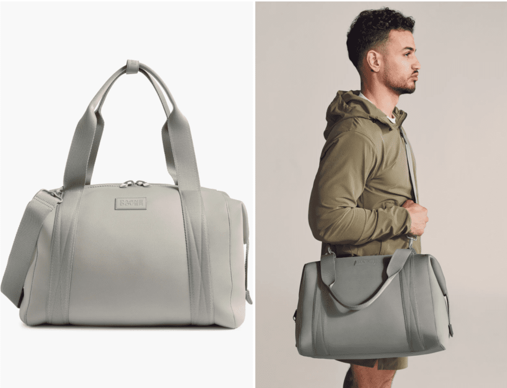 a man holding a Dagne Dover duffle bag available at Nordstrom Anniversary Sale