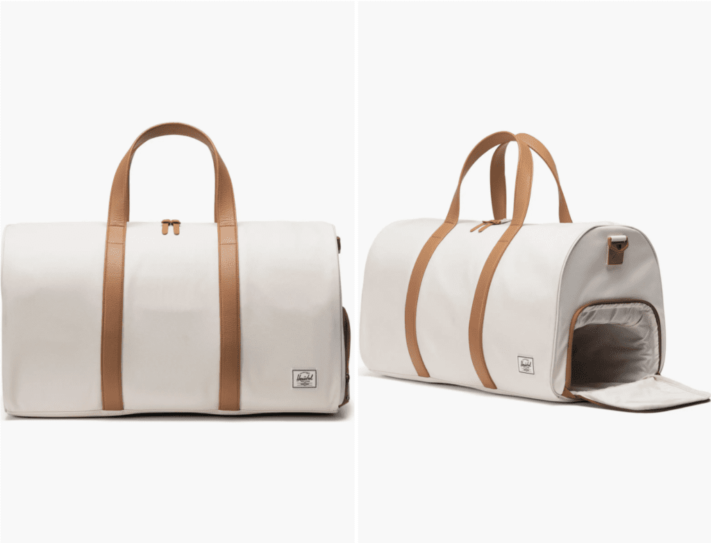 A beige and brown duffle bag from Herschel Supply Co. available during the Nordstrom Anniversary Sale