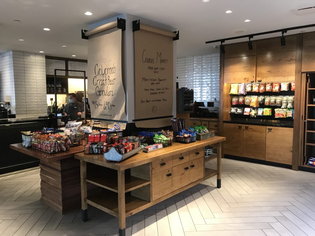 a store with a counter and shelves