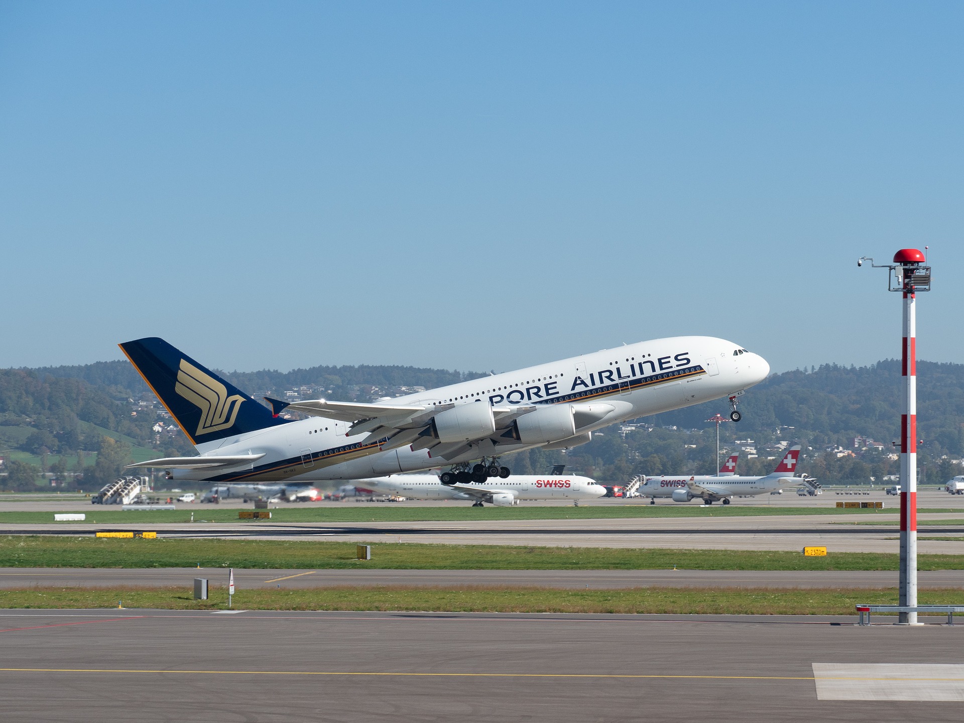 a large airplane taking off