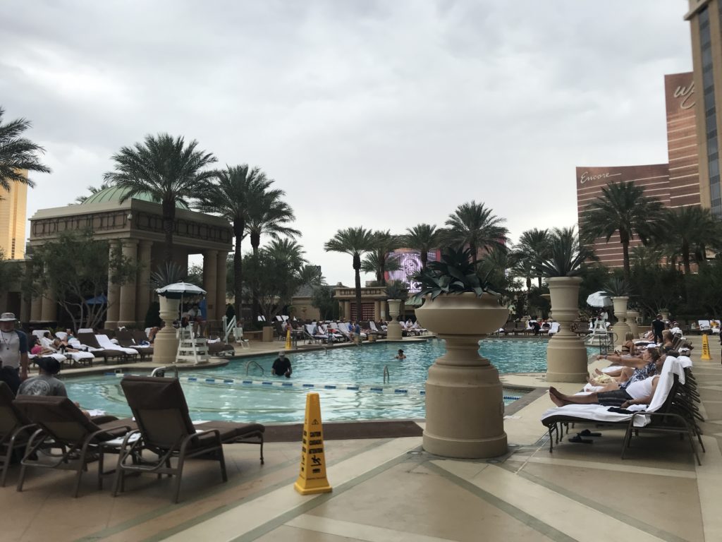 a pool with people sitting on it