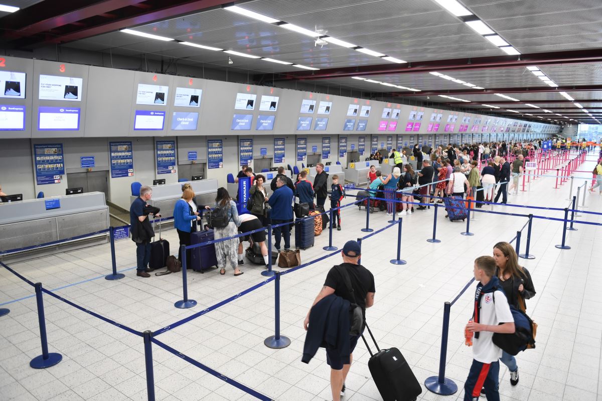 a group of people in a terminal