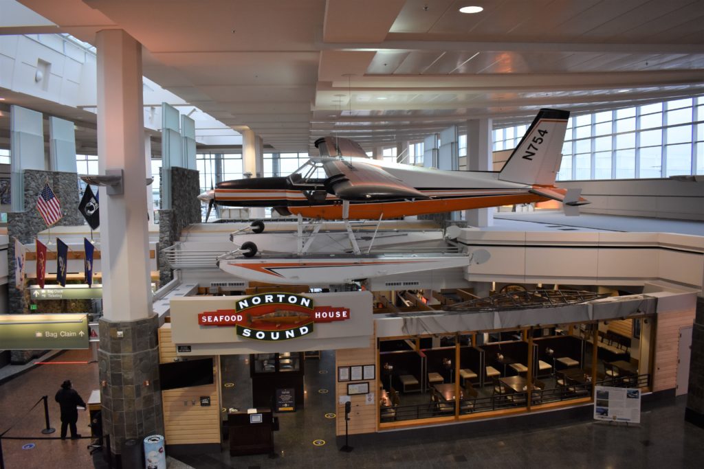 a plane on top of a building