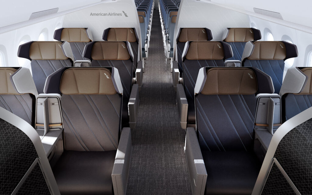 Premium Economy section aboard an American Airlines Airbus A321XLR