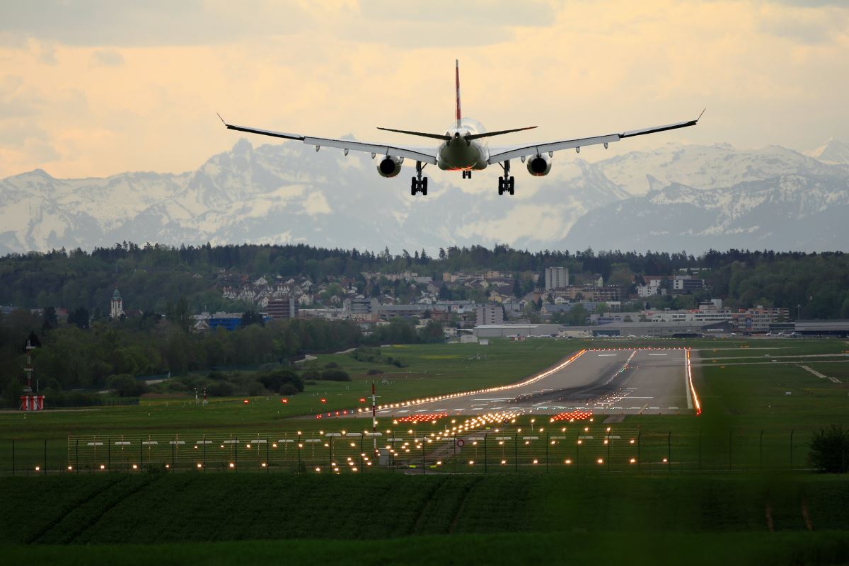 an airplane taking off from a runway