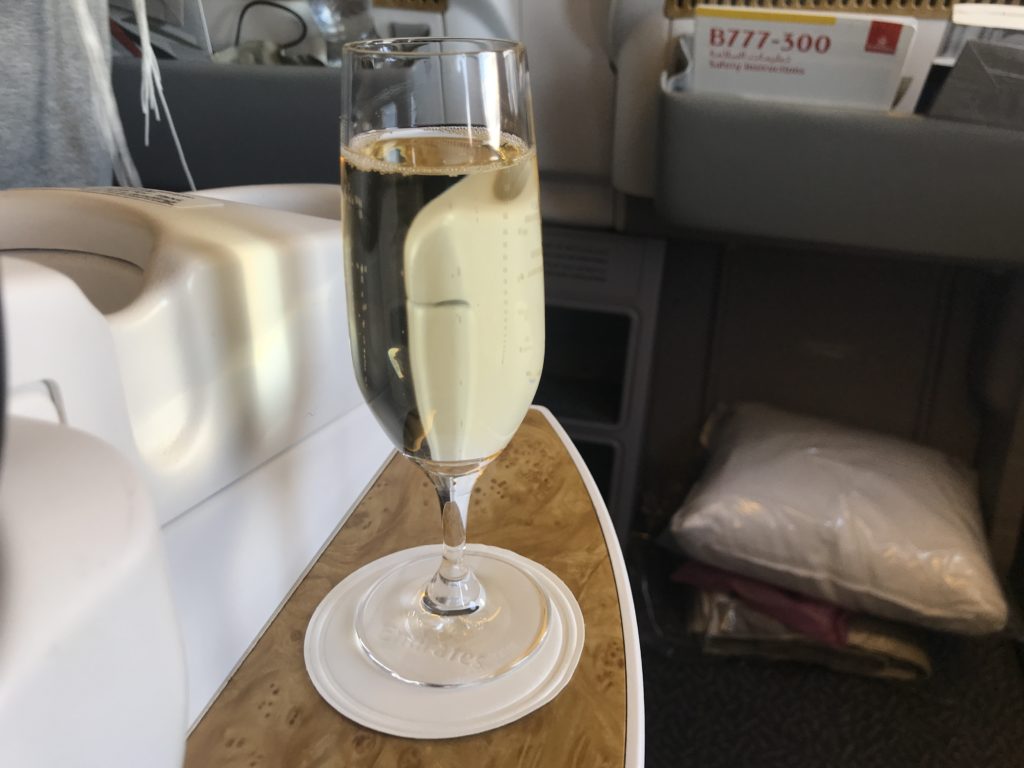 Emirates 777-300ER business class welcome drink