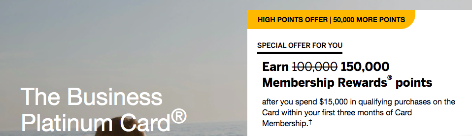 Huge 150,000 points offer on the Business Platinum Card!