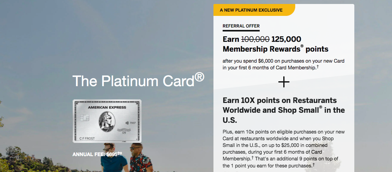 125,000 points + 10x bonus on the Amex Platinum Card
