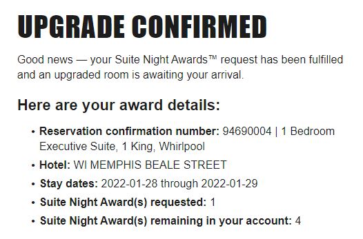 Marriott suite night award confirmation