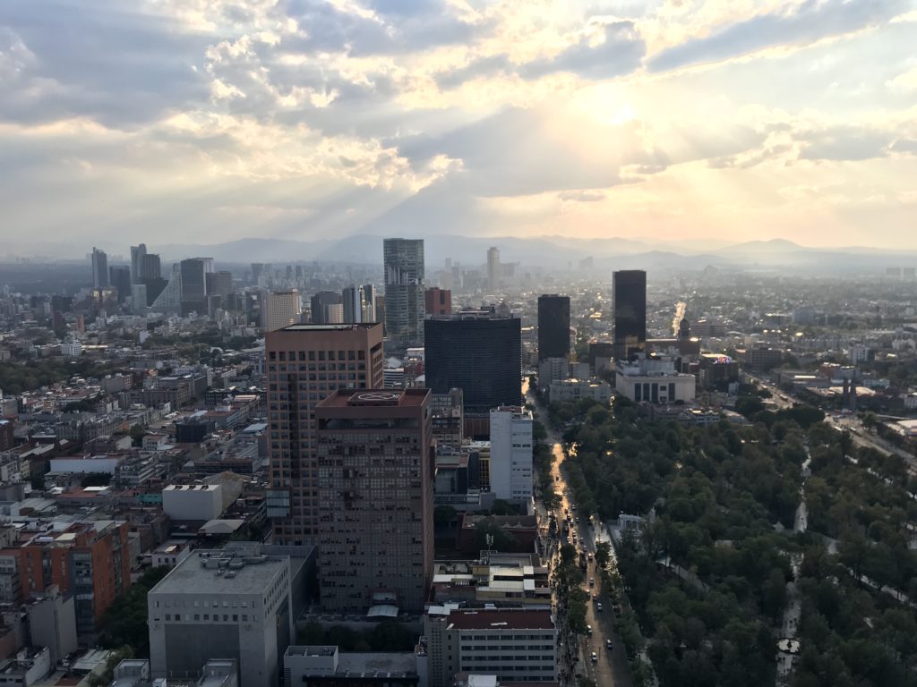 a city with trees and buildings