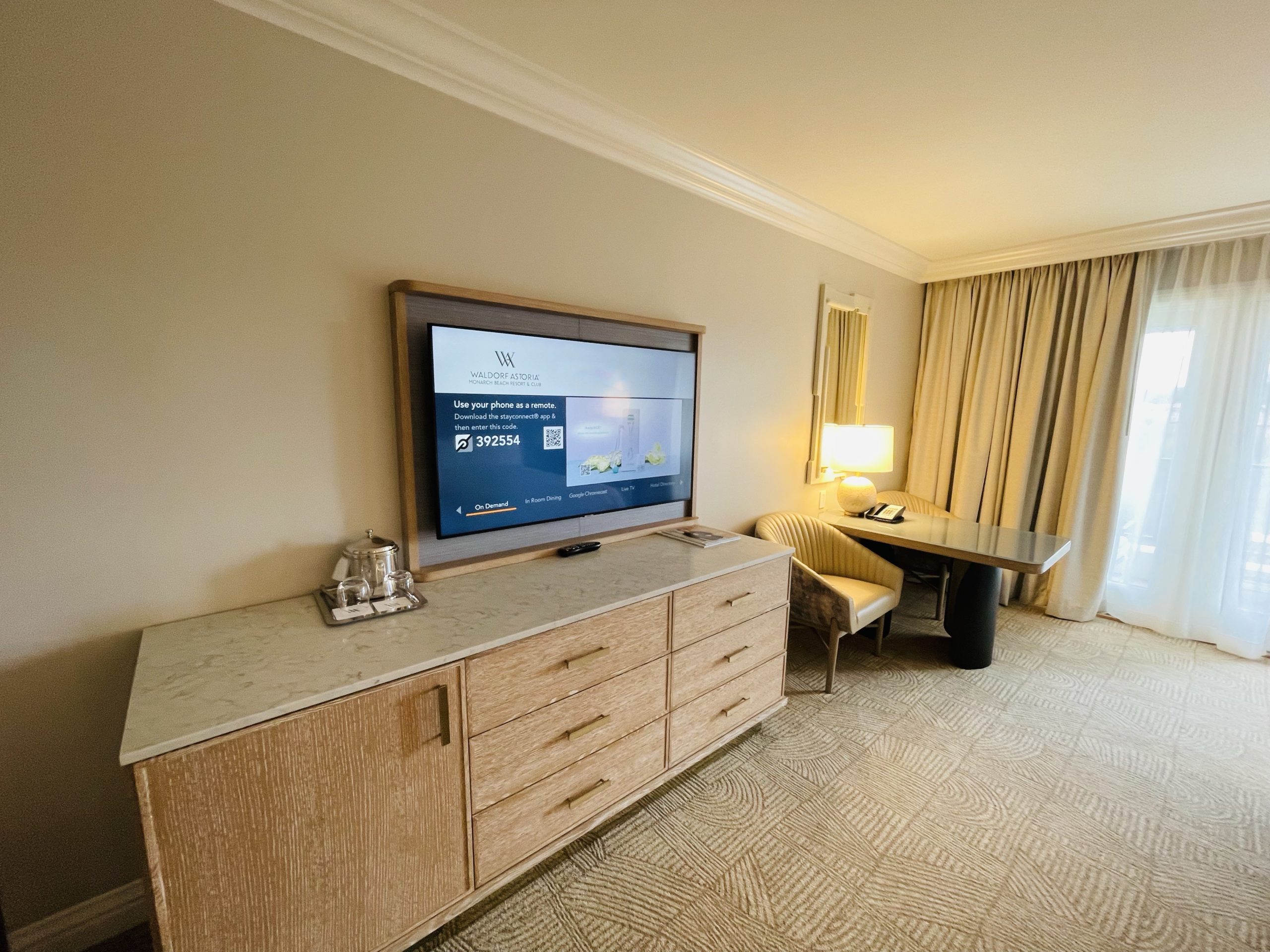 a tv on a counter in a room