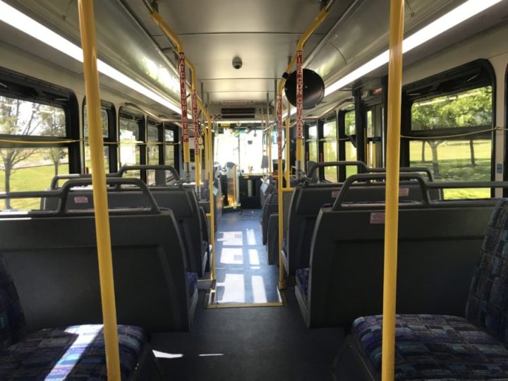 the inside of a bus