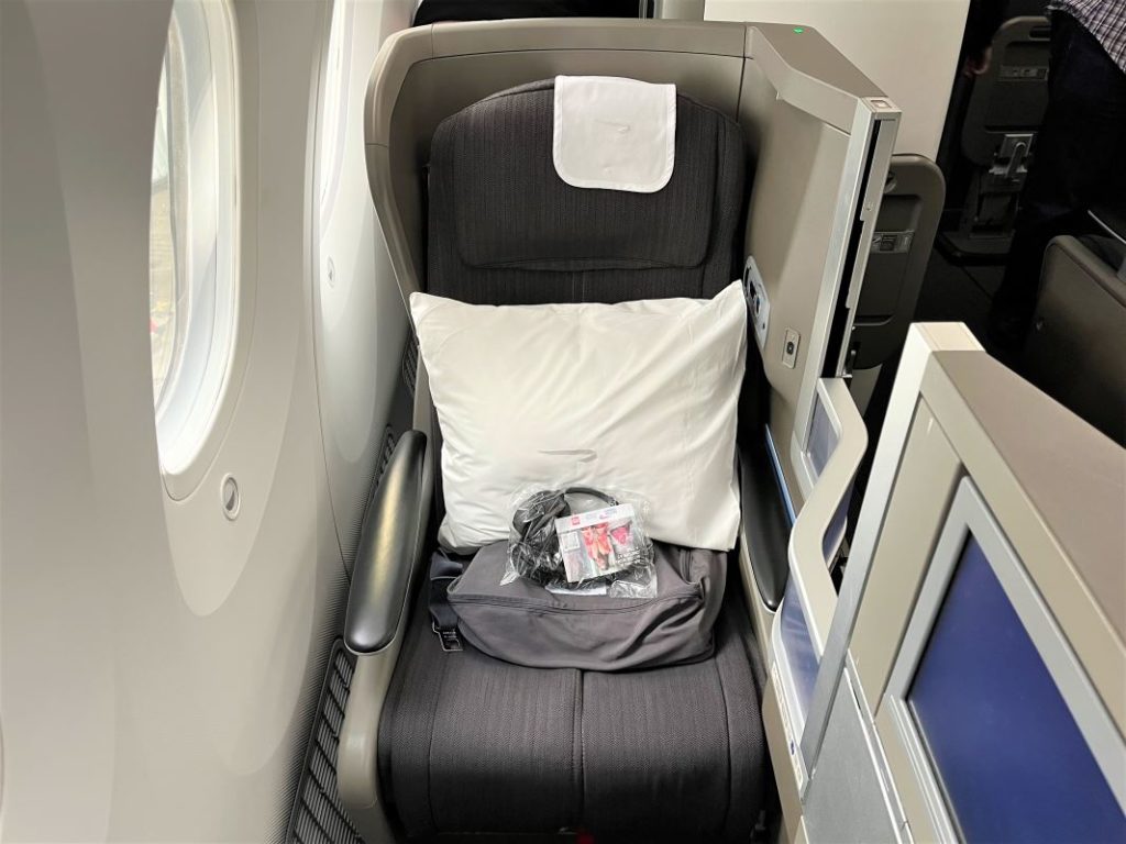 A British Airways Club World business class seat.