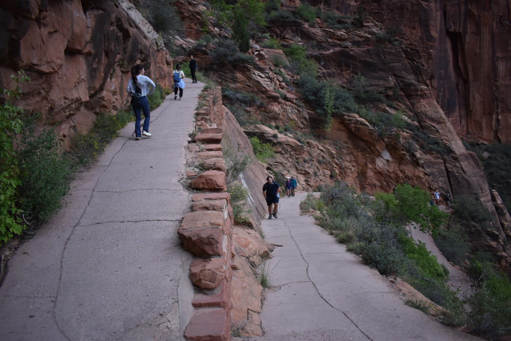 people walking on a path in a canyon