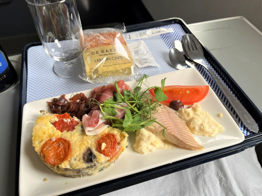 a plate of food on a tray