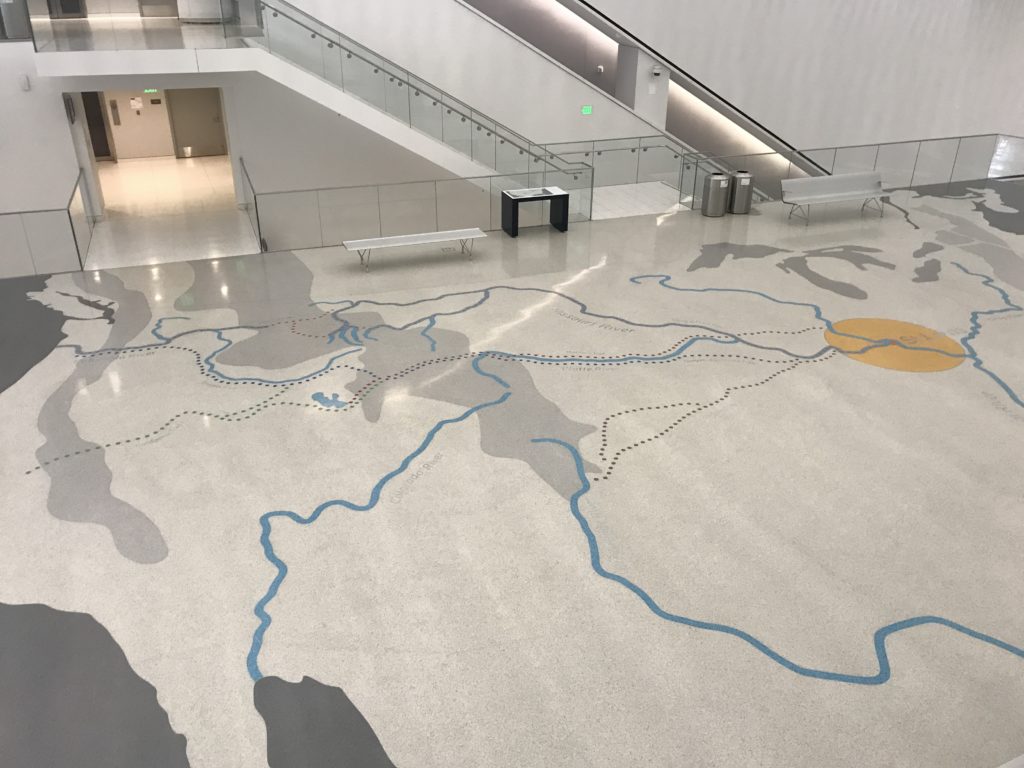 a map on the floor of a building