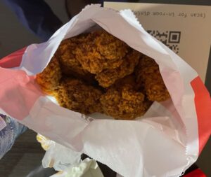 a bag of fried chicken