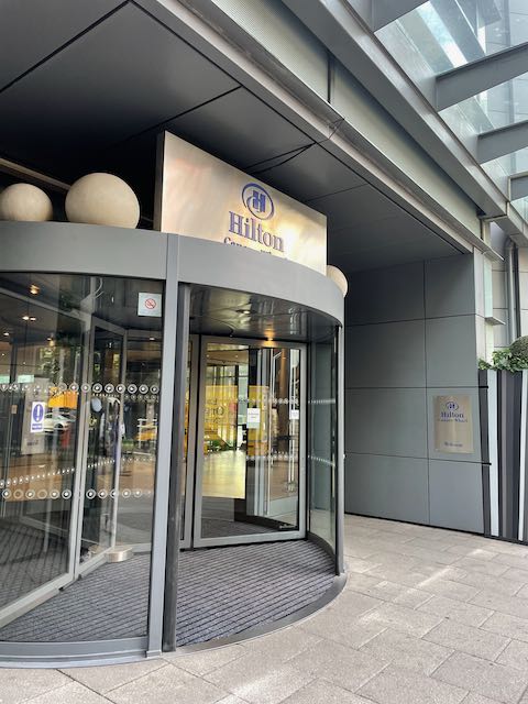 a glass entrance to a building