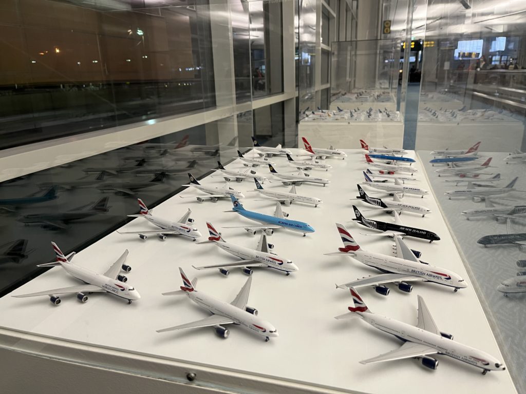 a group of model airplanes on a table