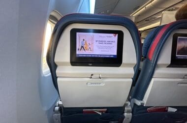 a screen on the back of an airplane