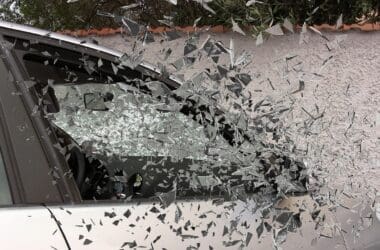 a car with broken glass