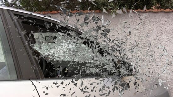 a car with broken glass