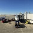 a plane parked at an airport