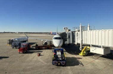 a plane parked at an airport