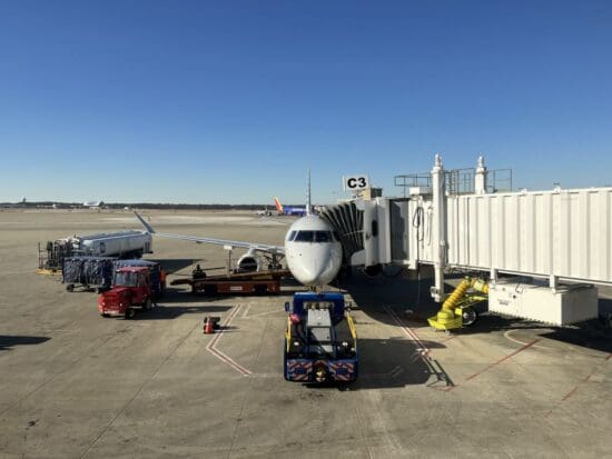 a plane parked at an airport