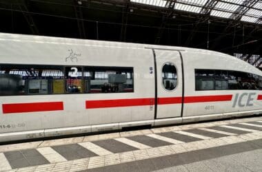 a white train at a train station