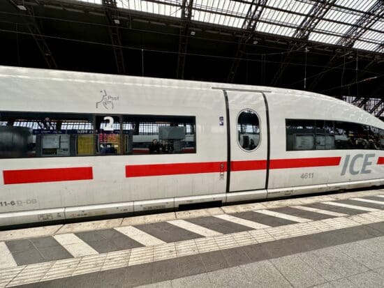 a white train at a train station