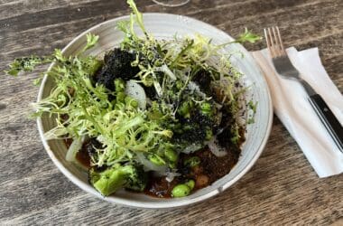 a bowl of food on a table