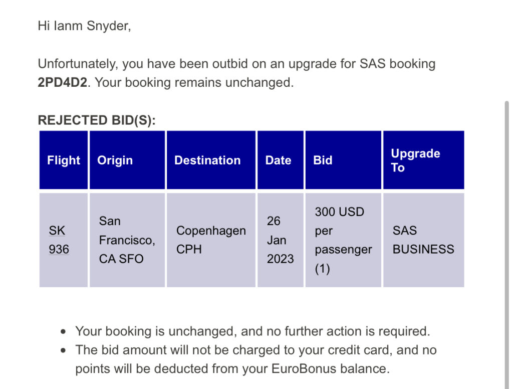 SAS upgrade bidding