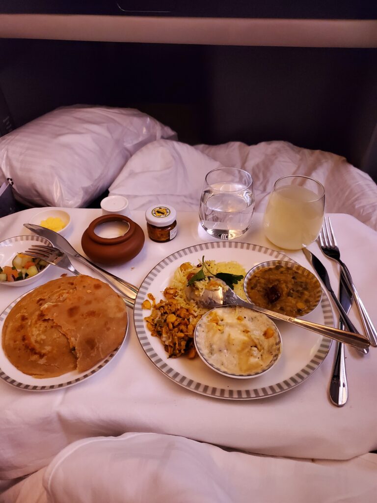 Indian Vegetarian Entree on a flight from Singapore to Mumbai
