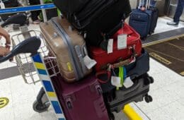 a group of luggage on a cart