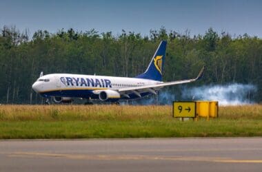 a plane on the runway