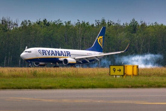 a plane on the runway