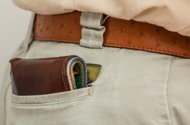 a wallet in a pocket of pants