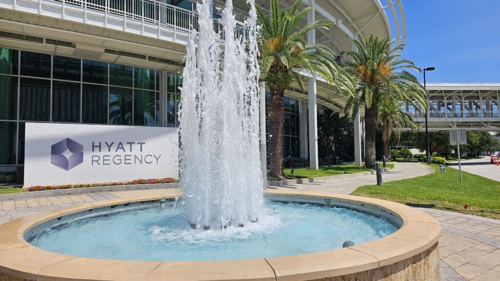 a water fountain in front of a building